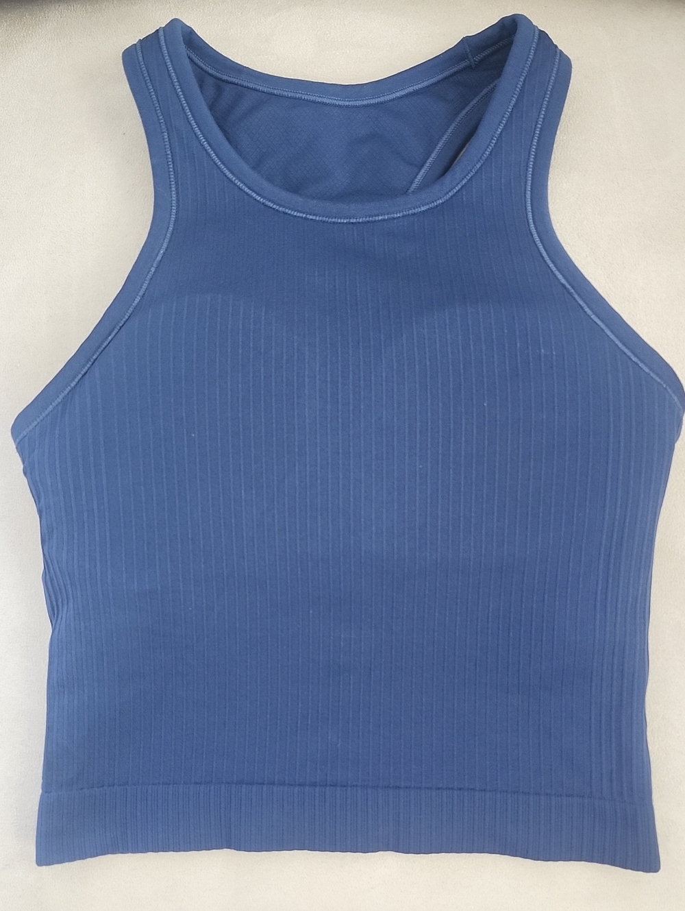 CRZ YOGA Ribbed High-Neck Tank Top - Blue